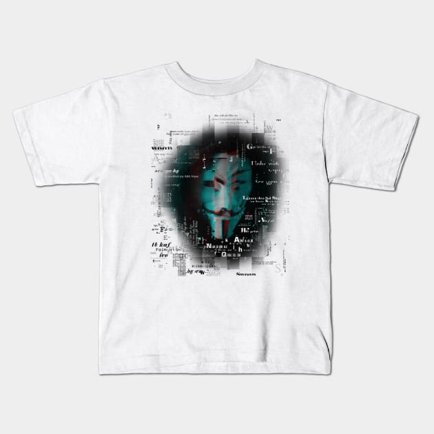 Guy Fawkes mask with glitch effect Kids T-Shirt by Inch